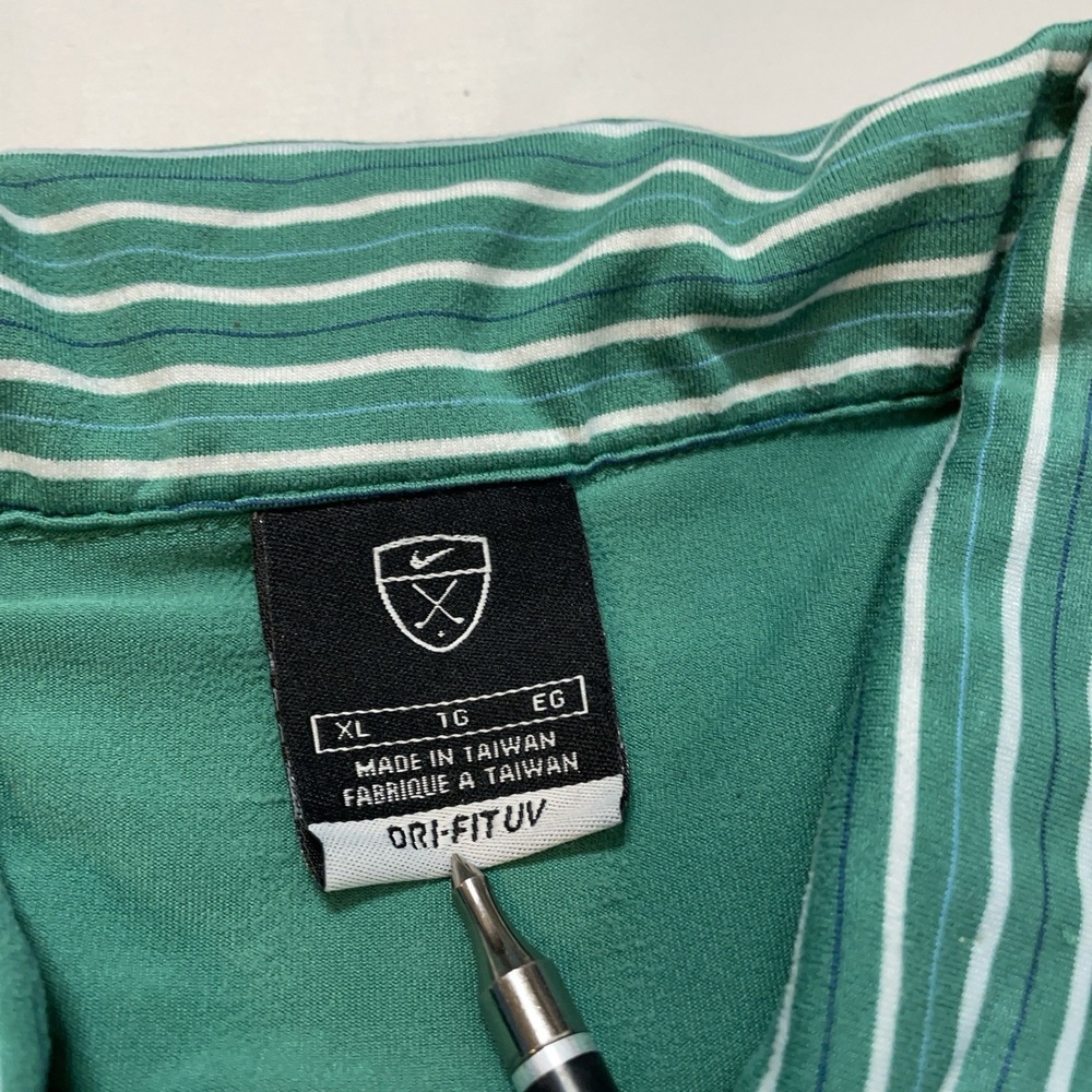 Nike Golf Dri-Fit UV Polo Shirt XL Green Striped Athletic Stretch Performance - Picture 5 of 12